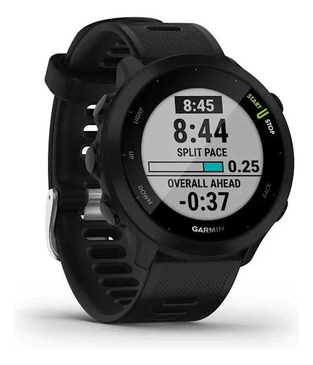 Relógio Garmin Forerunner 55 preto com tela de ritmo de corrida